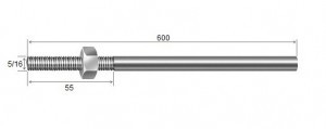 Haste Telha + Porca 5/16 x 600 R55mm Galvanizado Fogo - 10 peas